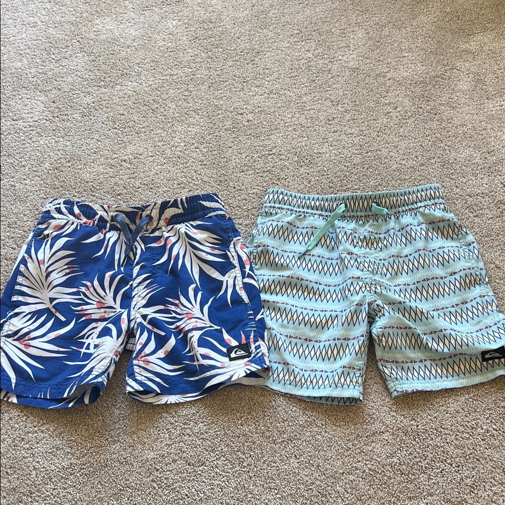 Quiksilver Kids' Blue Leaf and Green Zigzag Shorts